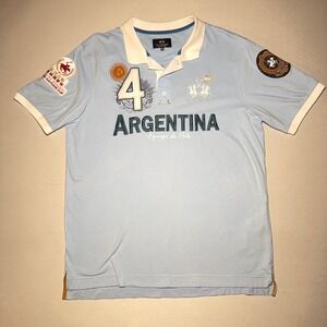 La Martina Argentina Polo Shirt Mens XL Blue Super Nations Cup Cotton Spell out